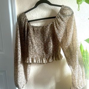 Paper Crane Crop Top | Beige Floral Long Sleeve Off The Shoulder Blouse Size S